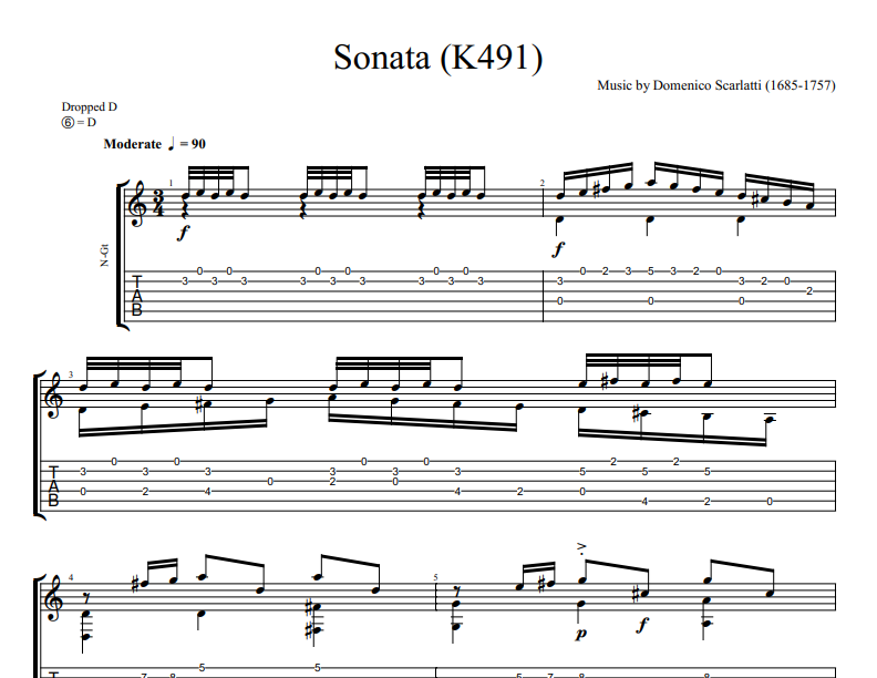 Domenico Scarlatti - Sonata K491 sheet music for guitar